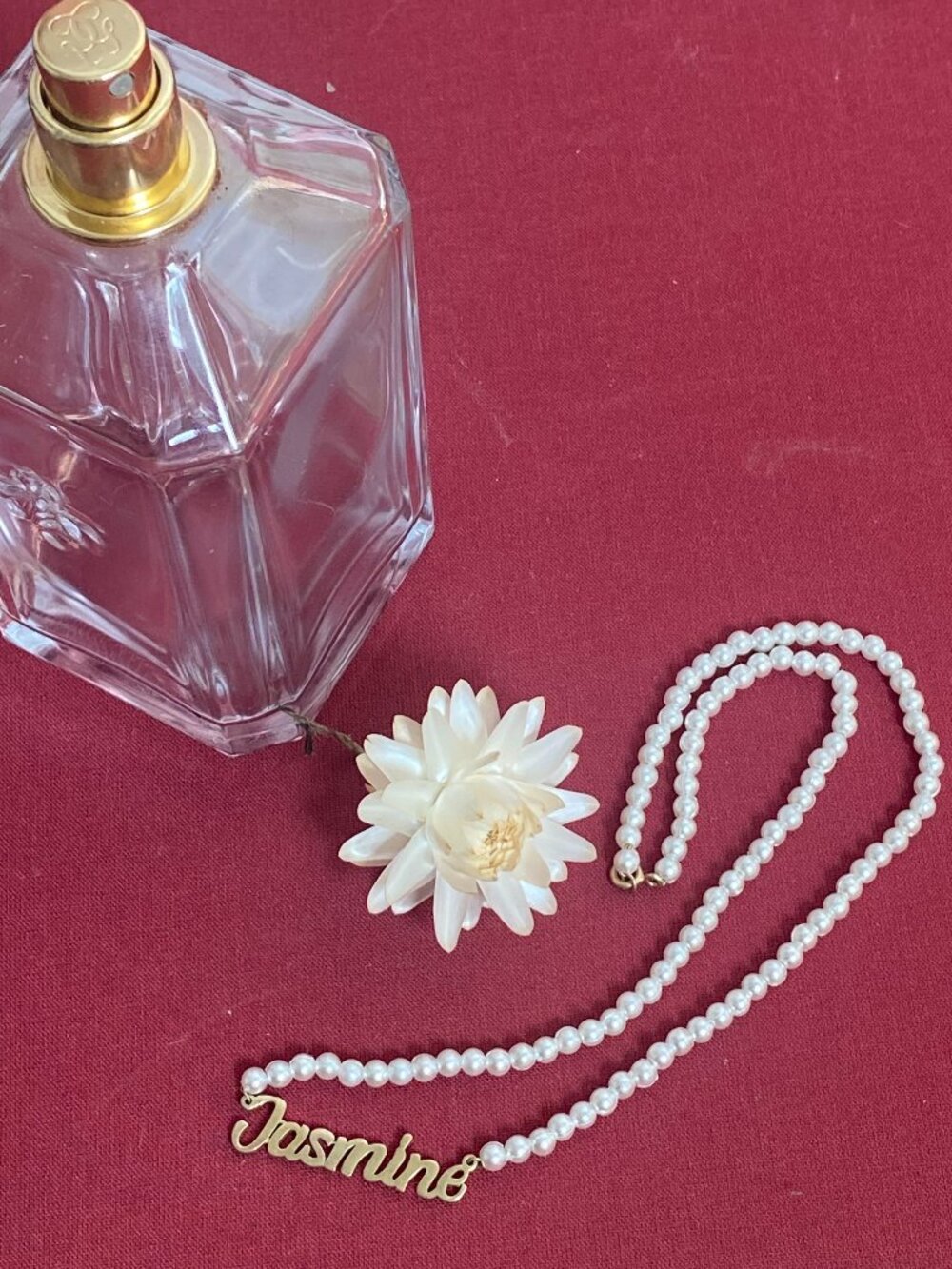 "Jasmine" Pearl Nameplate Necklace